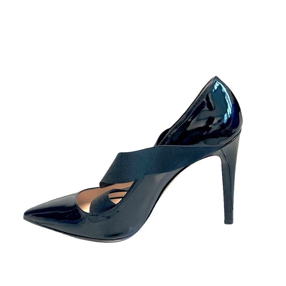 ERIKA CAVALLINI Italy Black Patent Leather Pointy Toe Heels Pumps Cross Strap 38 - Picture 3 of 11